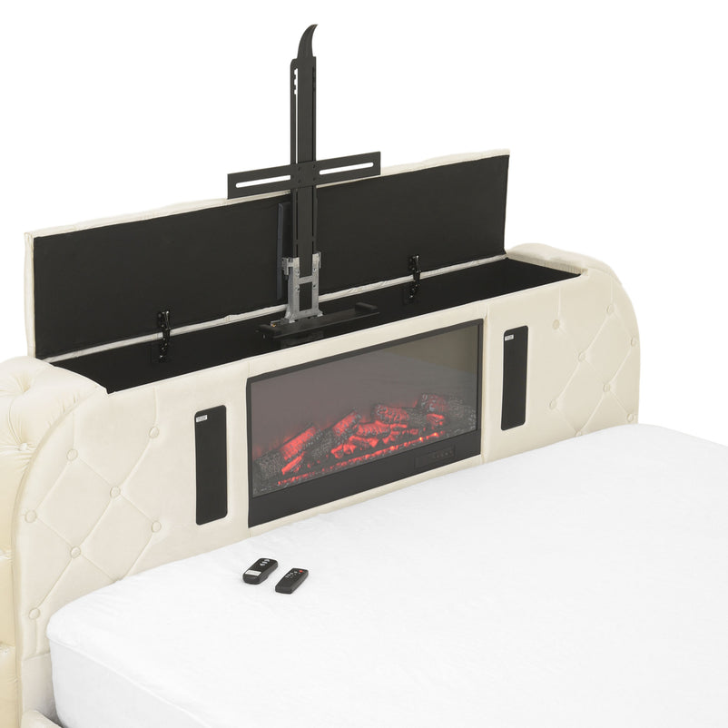 CLERMONT Pat tapițat, șemineu, spațiu TV, LED, somieră incluse
