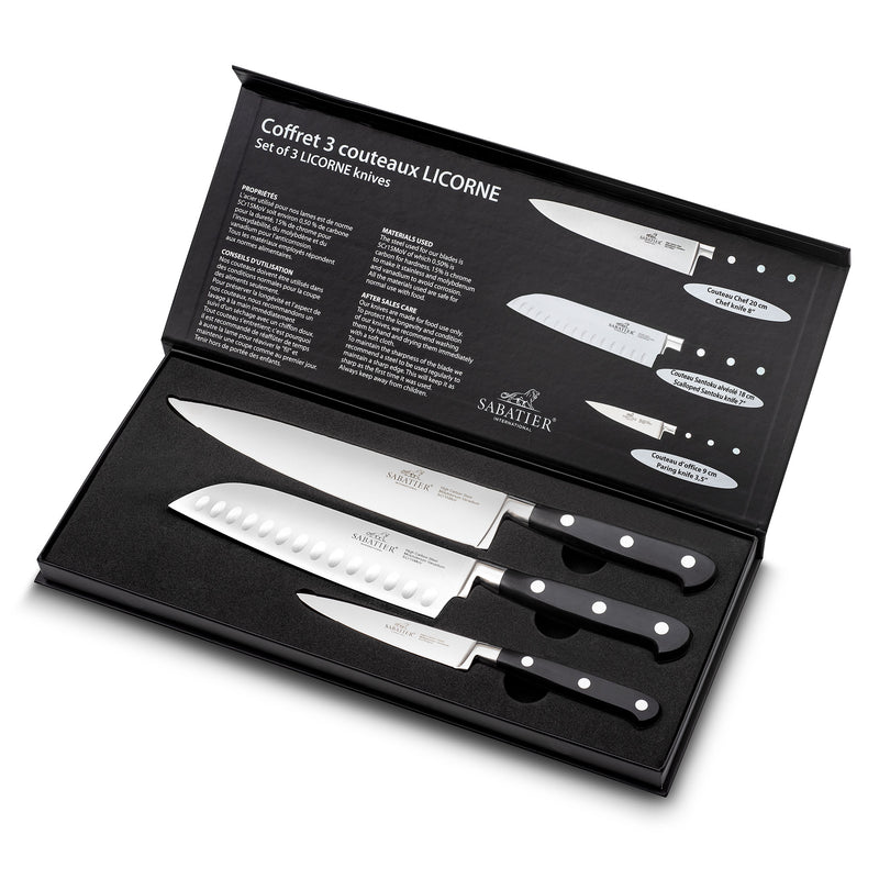 LICORNE Set 3 cuțite bucătărie, inox