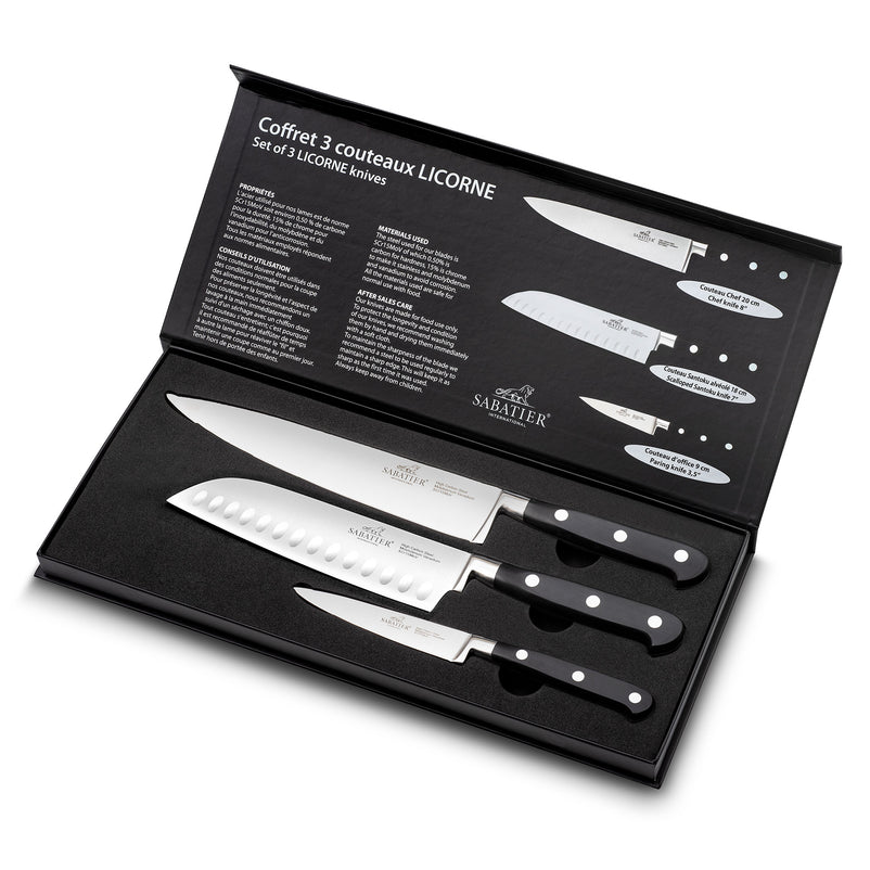 LICORNE Set 3 cuțite bucătărie, inox