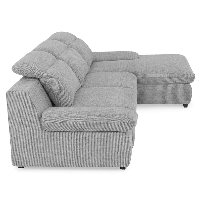 DAMIAN Colțar extensibil, șezlong stânga/dreapta, mecanism tetiere, ladă depozitare inclusă, stofă