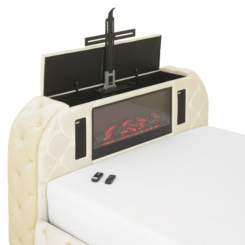 CLERMONT Pat tapițat, șemineu, spațiu TV, LED, somieră incluse