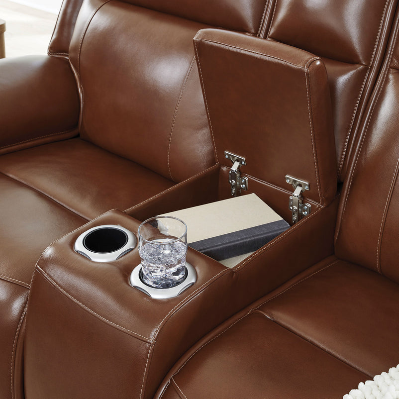 CRAWFORD Canapea 2 locuri, 2 reclinere electrice, consolă depozitare, piele