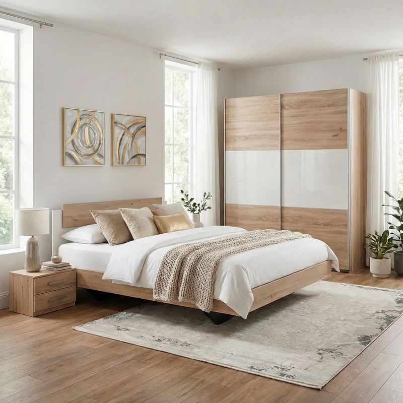 MIAMI Set mobilier dormitor, dulap, pat și 2 noptiere