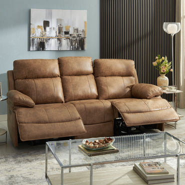 BRISBANE Canapea 3 locuri, 2 reclinere electrice, tetiere și măsuță, stofă