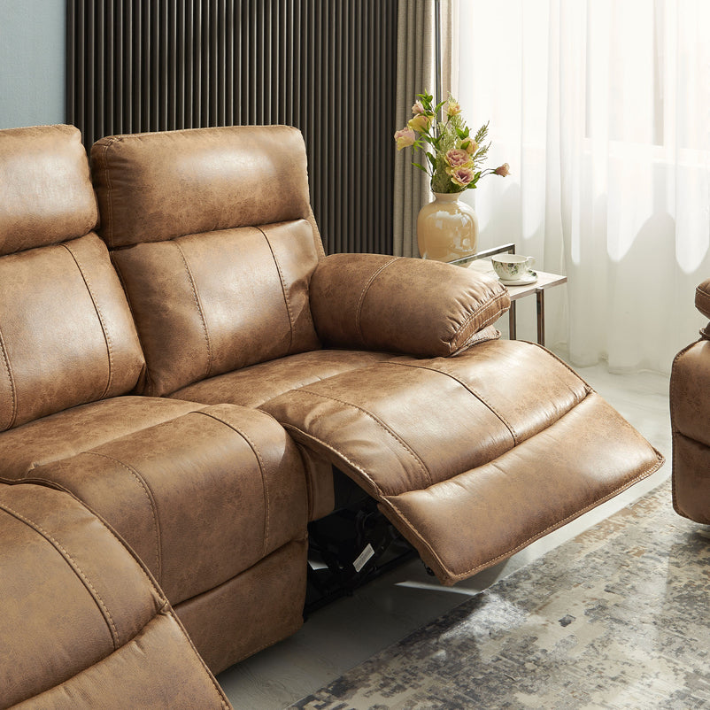 BRISBANE Canapea 3 locuri, 2 reclinere electrice, tetiere și măsuță, stofă