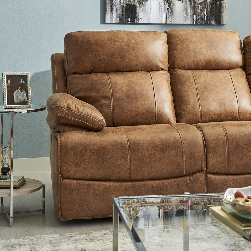 BRISBANE Canapea 3 locuri, 2 reclinere electrice, tetiere și măsuță, stofă