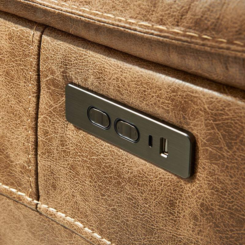 BRISBANE Canapea 3 locuri, 2 reclinere electrice, tetiere și măsuță, stofă