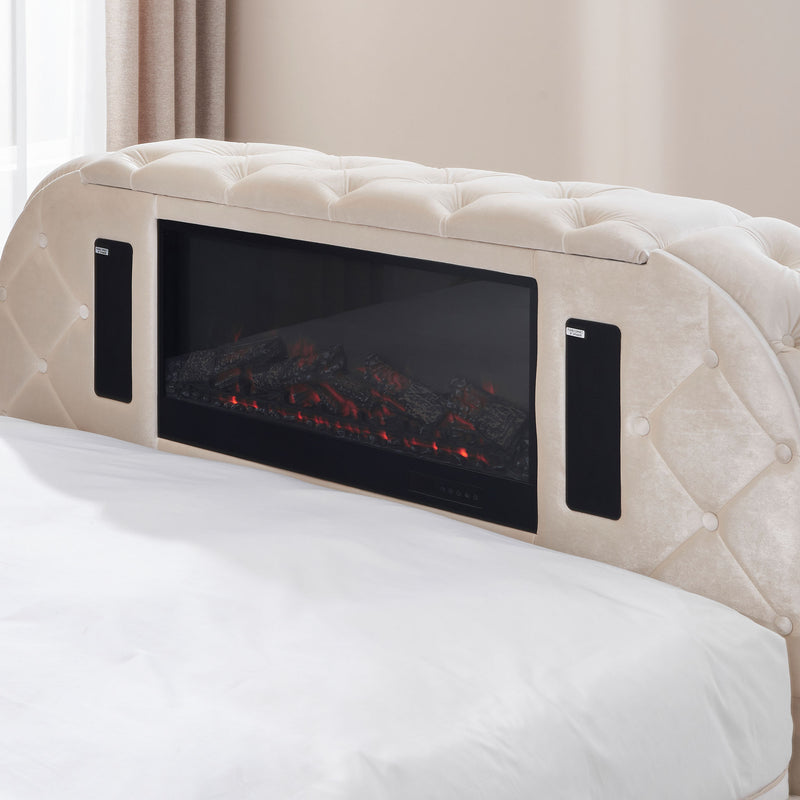 CLERMONT Pat tapițat, șemineu, spațiu TV, LED, somieră incluse