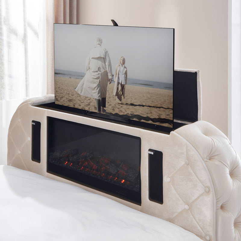 CLERMONT Pat tapițat, șemineu, spațiu TV, LED, somieră incluse