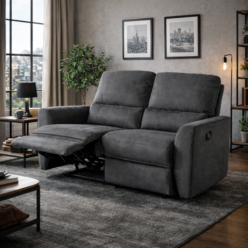 ADELE Canapea stofă, 2 locuri, 2 reclinere manuale