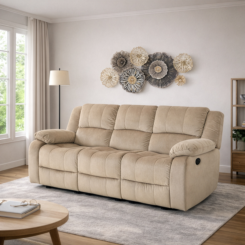 NOLE Canapea 3 locuri, 2 reclinere manuale, stofă