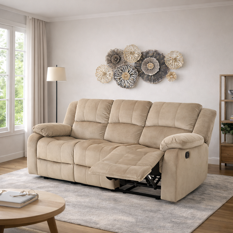 NOLE Canapea 3 locuri, 2 reclinere manuale, stofă