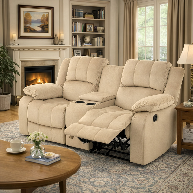 NOLE Canapea 2 reclinere manuale, consolă și sertar