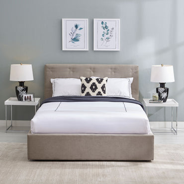 ERZEN Pat tapițat, 140x200cm, somieră rabatabilă și ladă depozitare incluse