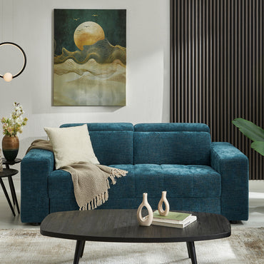 GRETNA Canapea extensibilă 3 locuri, mecanism tetiere, stofă