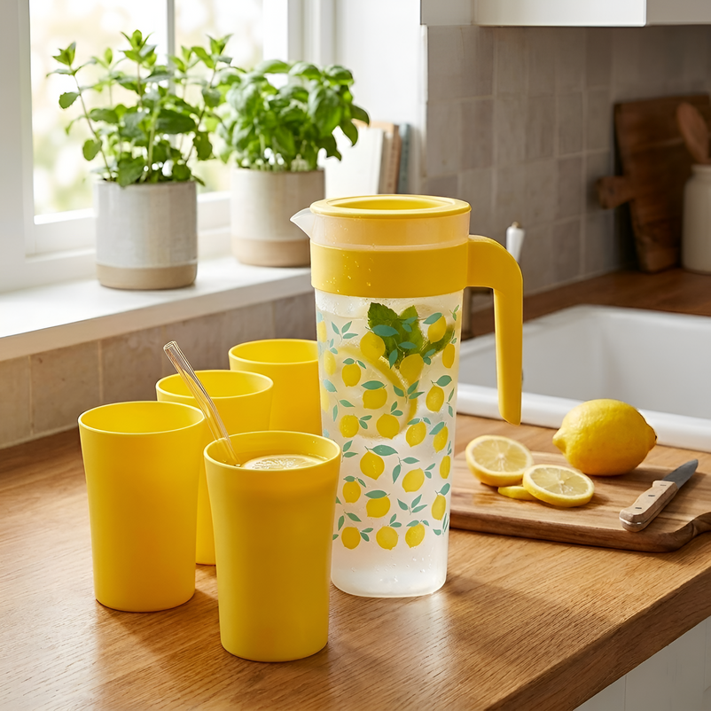 LEMON Set 4 pahare și carafă, plastic
