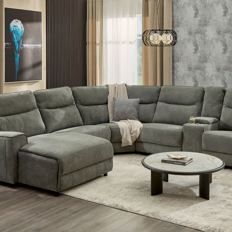 KANSAS Ansamblu colțar, 1 recliner manual, șezlong stânga/dreapta, stofă