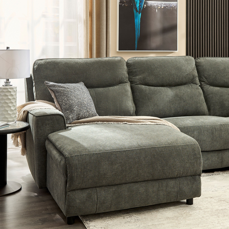 KANSAS Ansamblu colțar, 1 recliner manual, șezlong stânga/dreapta, stofă
