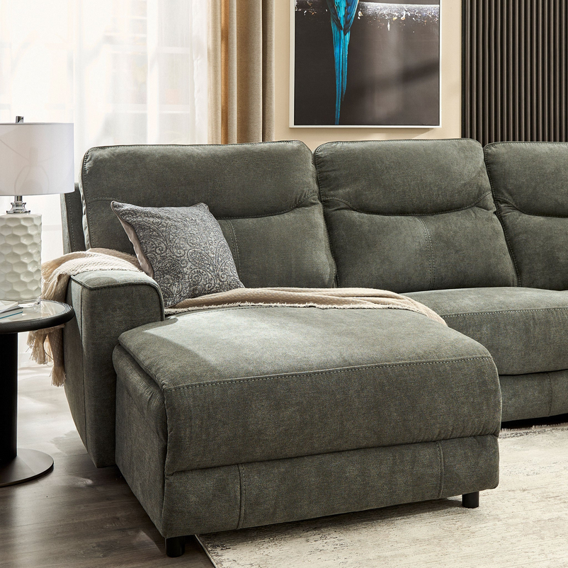 KANSAS Ansamblu colțar, 1 recliner manual, șezlong stânga/dreapta, stofă