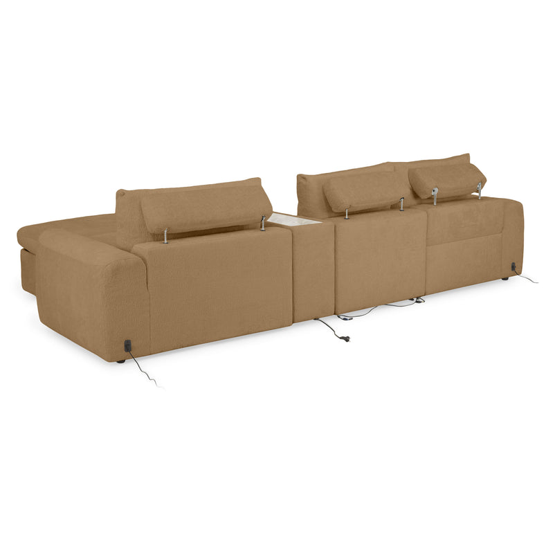 NEW JERSEY Colțar cu șezlong electric stânga/dreapta, 1 recliner electric, tetiere reglabile, USB, consolă depozitare, stofă
