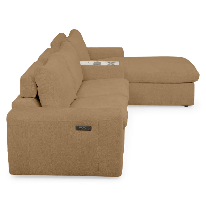 NEW JERSEY Colțar cu șezlong electric stânga/dreapta, 1 recliner electric, tetiere reglabile, USB, consolă depozitare, stofă