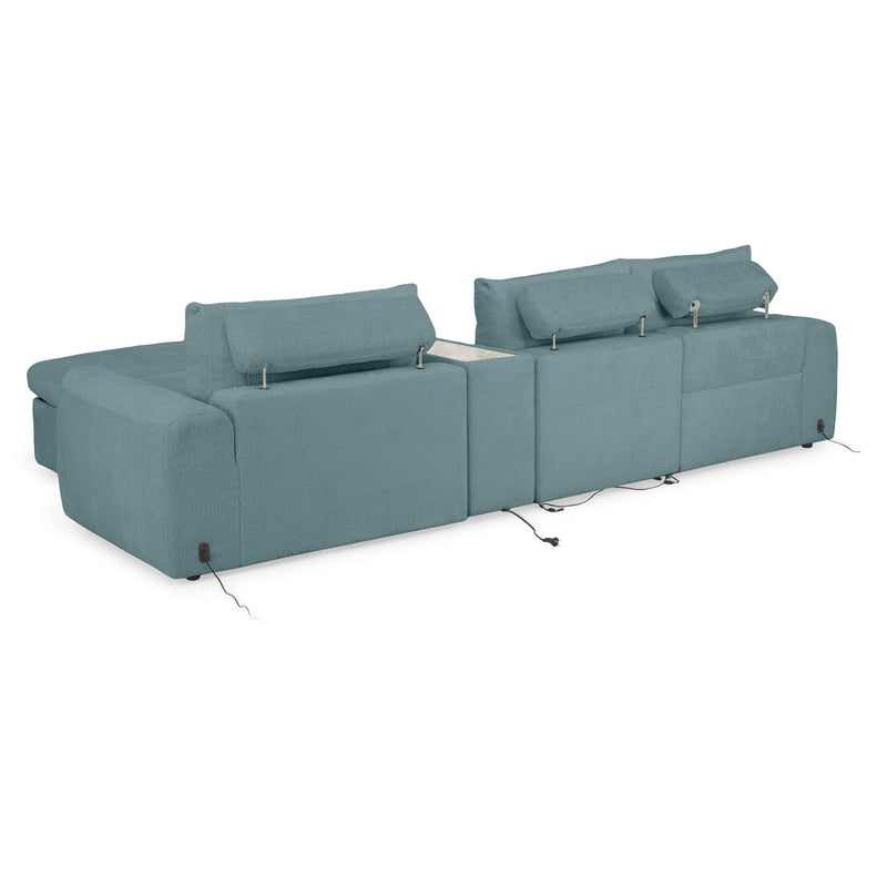 NEW JERSEY Colțar cu șezlong electric stânga/dreapta, 1 recliner electric, tetiere reglabile, USB, consolă depozitare, stofă