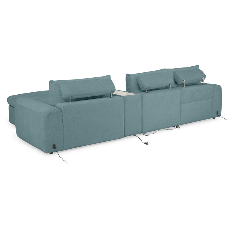 NEW JERSEY Colțar cu șezlong electric stânga/dreapta, 1 recliner electric, tetiere reglabile, USB, consolă depozitare, stofă