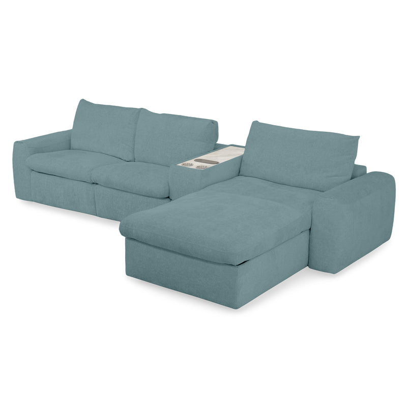 NEW JERSEY Colțar cu șezlong electric stânga/dreapta, 1 recliner electric, tetiere reglabile, USB, consolă depozitare, stofă