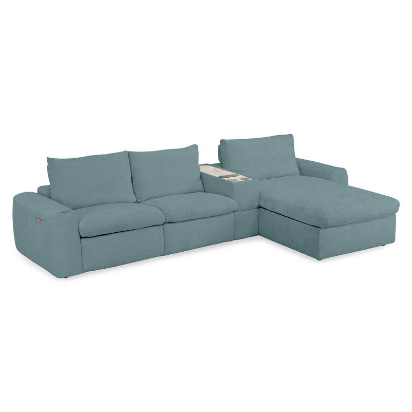 NEW JERSEY Colțar cu șezlong electric stânga/dreapta, 1 recliner electric, tetiere reglabile, USB, consolă depozitare, stofă