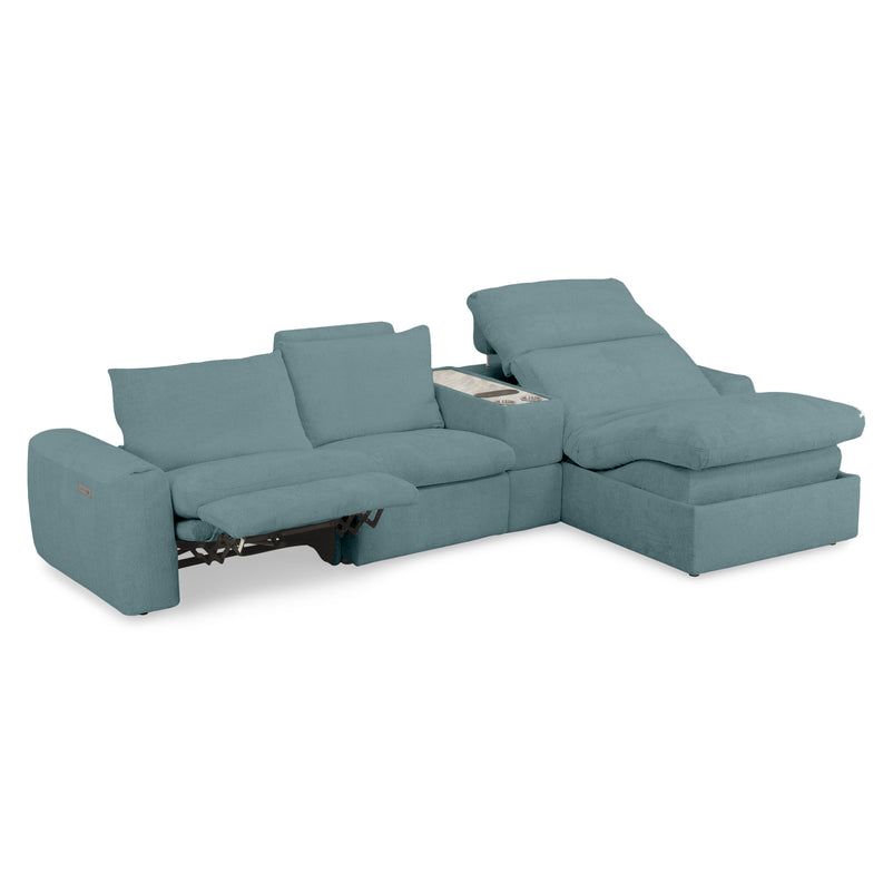 NEW JERSEY Colțar cu șezlong electric stânga/dreapta, 1 recliner electric, tetiere reglabile, USB, consolă depozitare, stofă