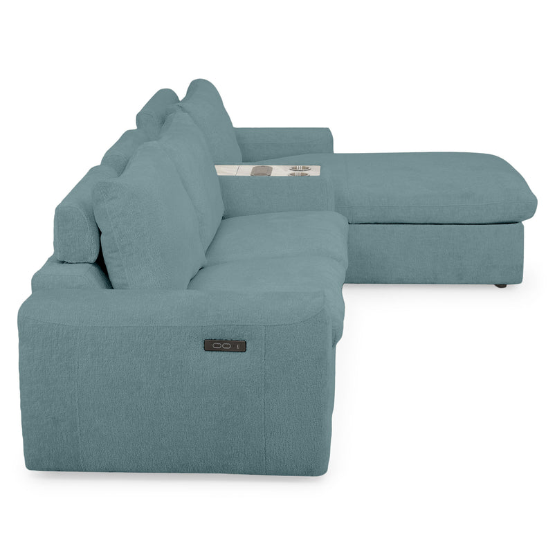 NEW JERSEY Colțar cu șezlong electric stânga/dreapta, 1 recliner electric, tetiere reglabile, USB, consolă depozitare, stofă