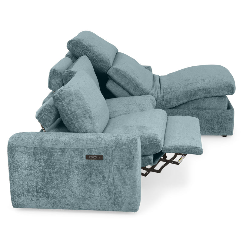 NEW JERSEY Colțar cu șezlong electric stânga/dreapta, 1 recliner electric, mecanism tetieră, USB, stofă