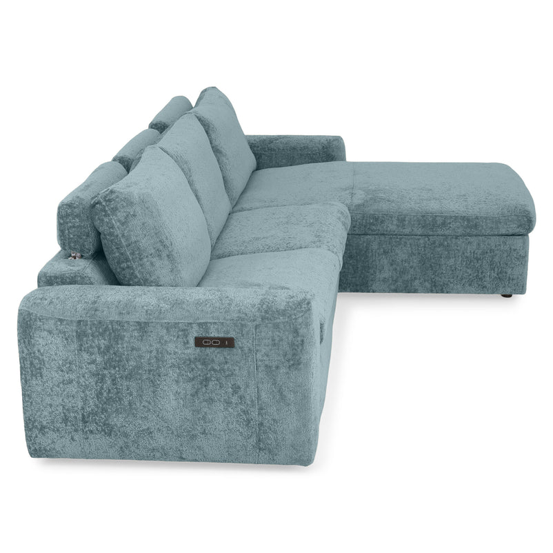 NEW JERSEY Colțar cu șezlong electric stânga/dreapta, 1 recliner electric, mecanism tetieră, USB, stofă
