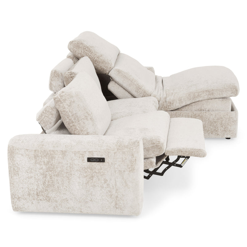 NEW JERSEY Colțar cu șezlong electric stânga/dreapta, 1 recliner electric, mecanism tetieră, USB, stofă