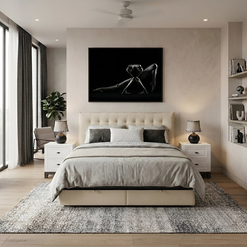 OPERA Pat tapițat, 160x200cm, somieră rabatabilă, ladă și saltea incluse