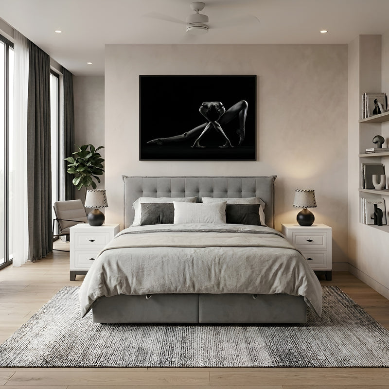 OPERA Pat tapițat, 160x200cm, somieră rabatabilă, ladă și saltea incluse