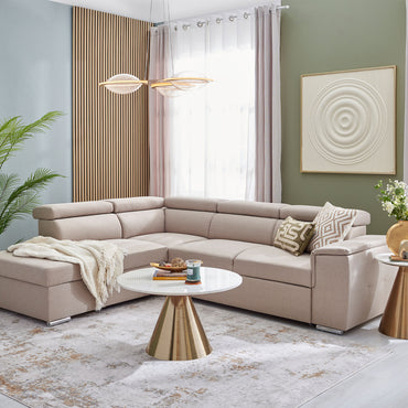 NIDELVA Colțar extensibil, șezlong interschimbabil, mecanism tetiere, ladă depozitare, stofă