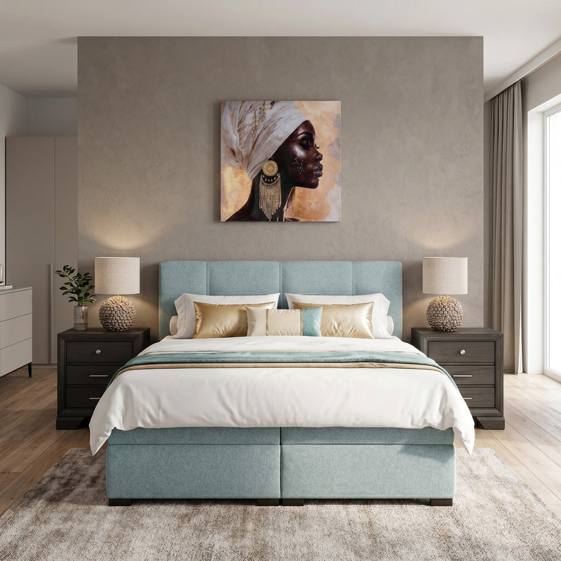 CUORE Pat tapițat, 160x200cm, somieră rabatabilă, topper și ladă depozitare incluse