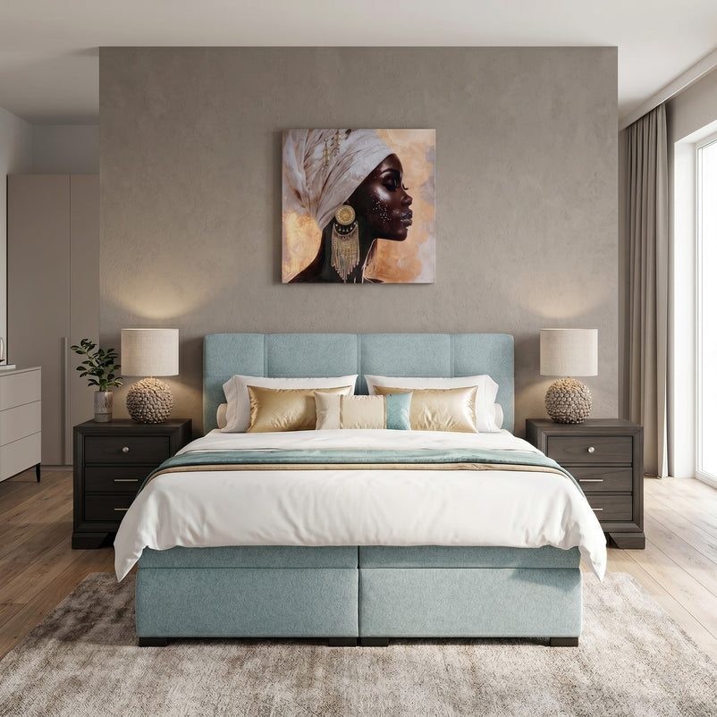 CUORE Pat tapițat, 160x200cm, somieră rabatabilă, topper și ladă depozitare incluse