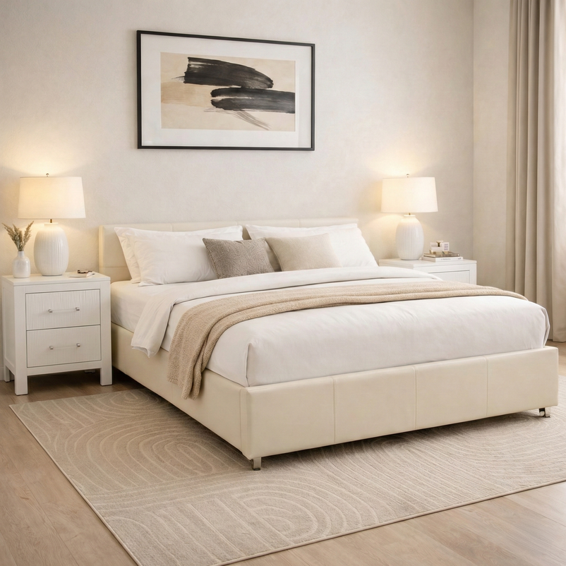 KENTON Pat tapițat, 140x200cm, somieră rabatabilă și ladă depozitare incluse