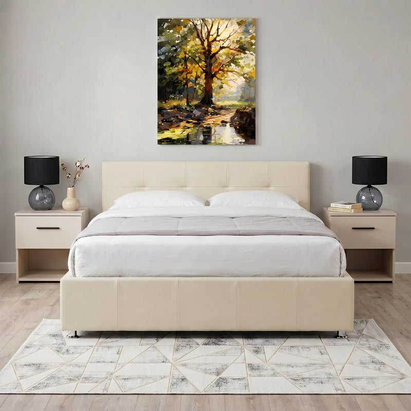 KENTON Pat tapițat 160x200cm, somieră rabatabilă inclusă și ladă depozitare