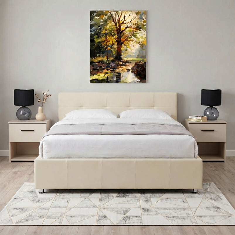 KENTON Pat tapițat 160x200cm, somieră rabatabilă inclusă și ladă depozitare