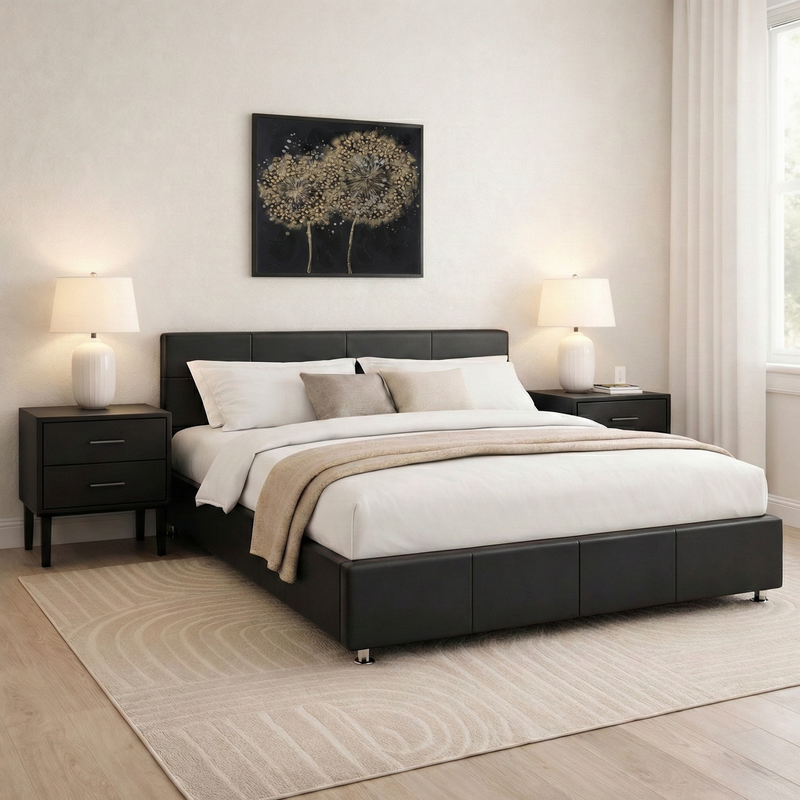 KENTON Pat tapițat, 140x200cm, somieră rabatabilă și ladă depozitare incluse