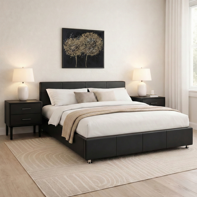 KENTON Pat tapițat, 140x200cm, somieră rabatabilă și ladă depozitare incluse