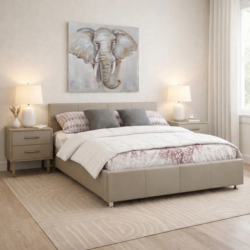 KENTON Pat tapițat, 140x200cm, somieră rabatabilă și ladă depozitare incluse