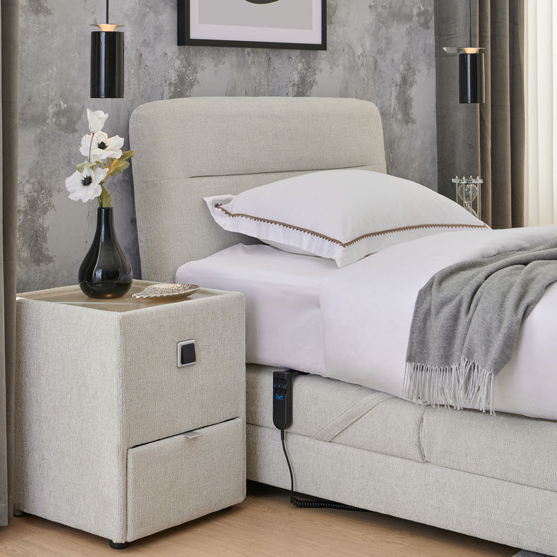 RAYONG Pat tapițat electric, saltea inclusă,100x200cm