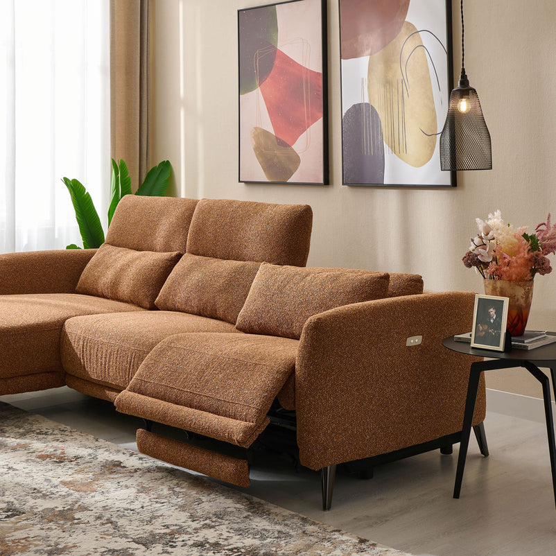 GRACEVILLE Colțar cu șezlong stânga/dreapta, 1 recliner electric, stofă