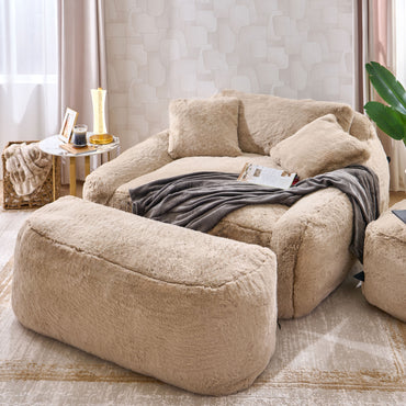 TEDDY BEAR Set pat de zi și taburet, imitație blană