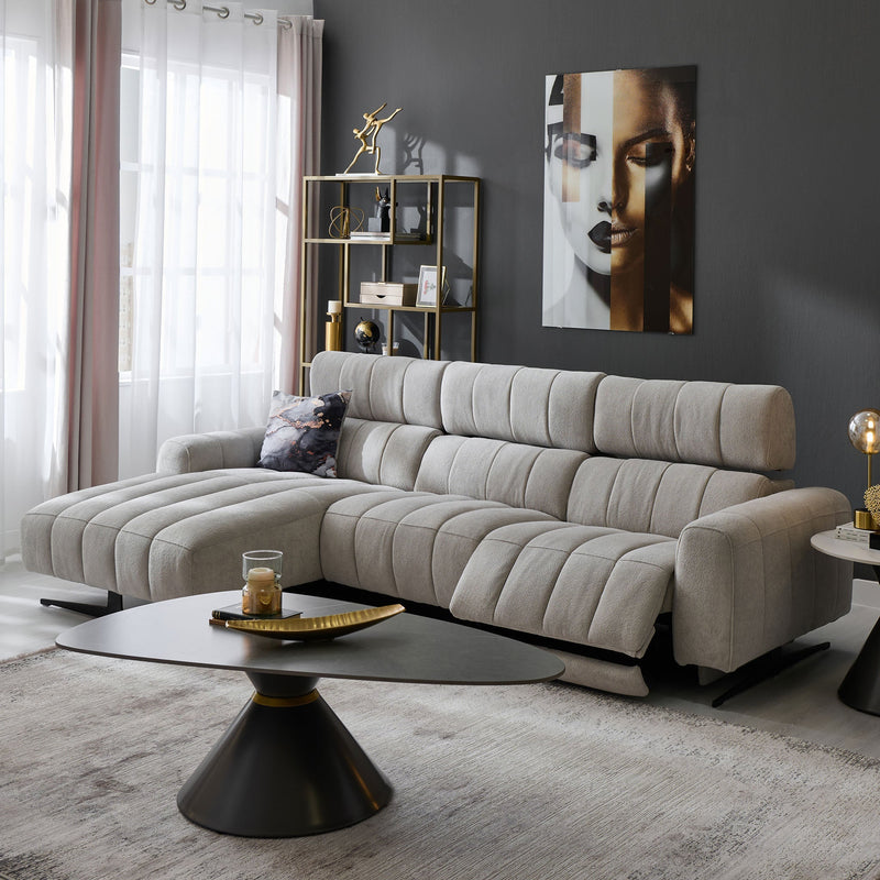 WELBY Colțar, recliner electric, șezlong stânga/dreapta, mecanism tetiere, stofă