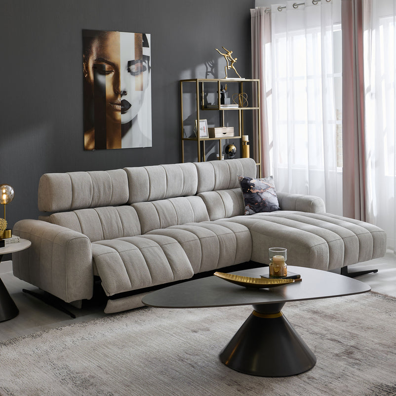 WELBY Colțar, recliner electric, șezlong stânga/dreapta, mecanism tetiere, stofă